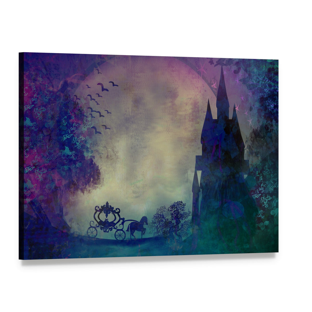 Horse-drawn Carriage by Moonlit Castle Canvas Wall Art, single panel gallery wrapped canvas, angled product view
