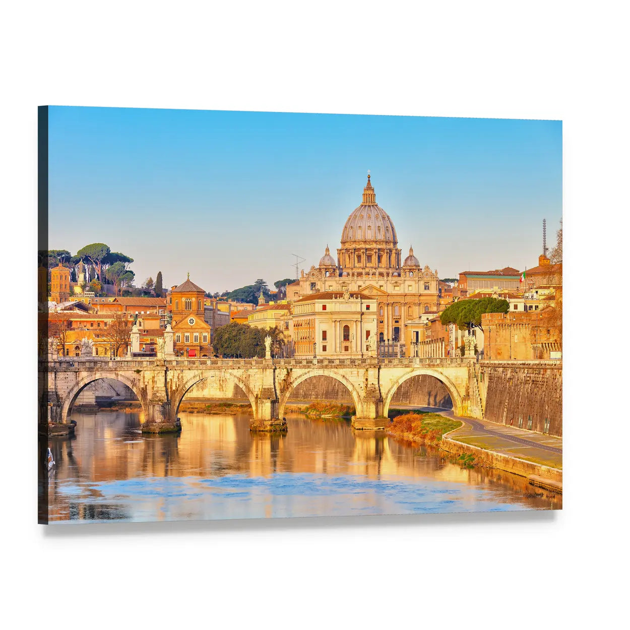 Tiber River and St. Peter's Basilica at Sunset Canvas Wall Art, single panel gallery wrapped canvas, angled product view