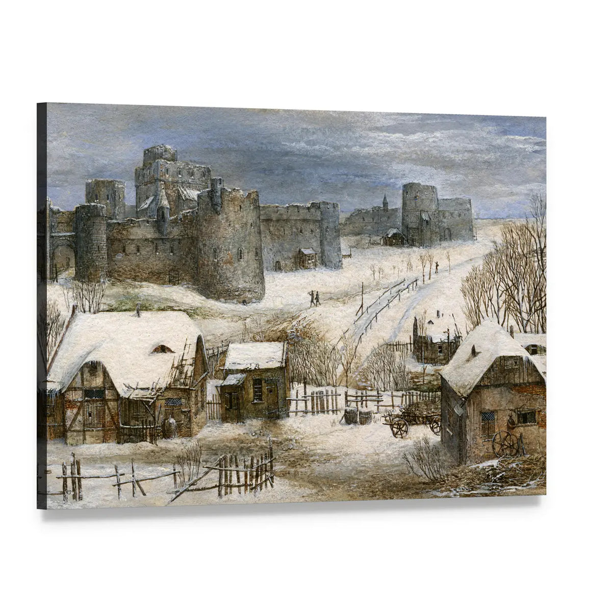 Medieval Castle in Winter Canvas Wall Art, single panel gallery wrapped canvas, angled product view