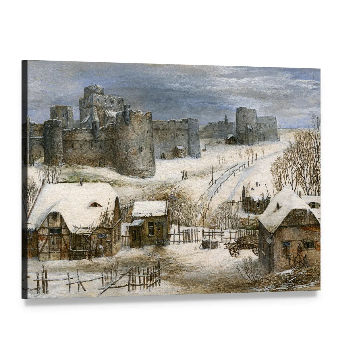 Medieval Castle in Winter Canvas Wall Art, single panel gallery wrapped canvas, angled product view