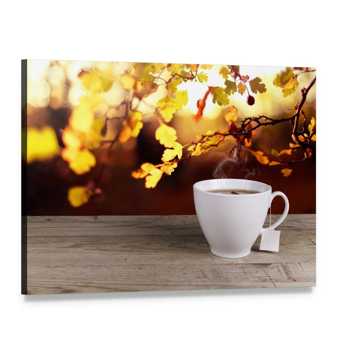 Cup of Tea Canvas Wall Art, single panel gallery wrapped canvas, angled product view