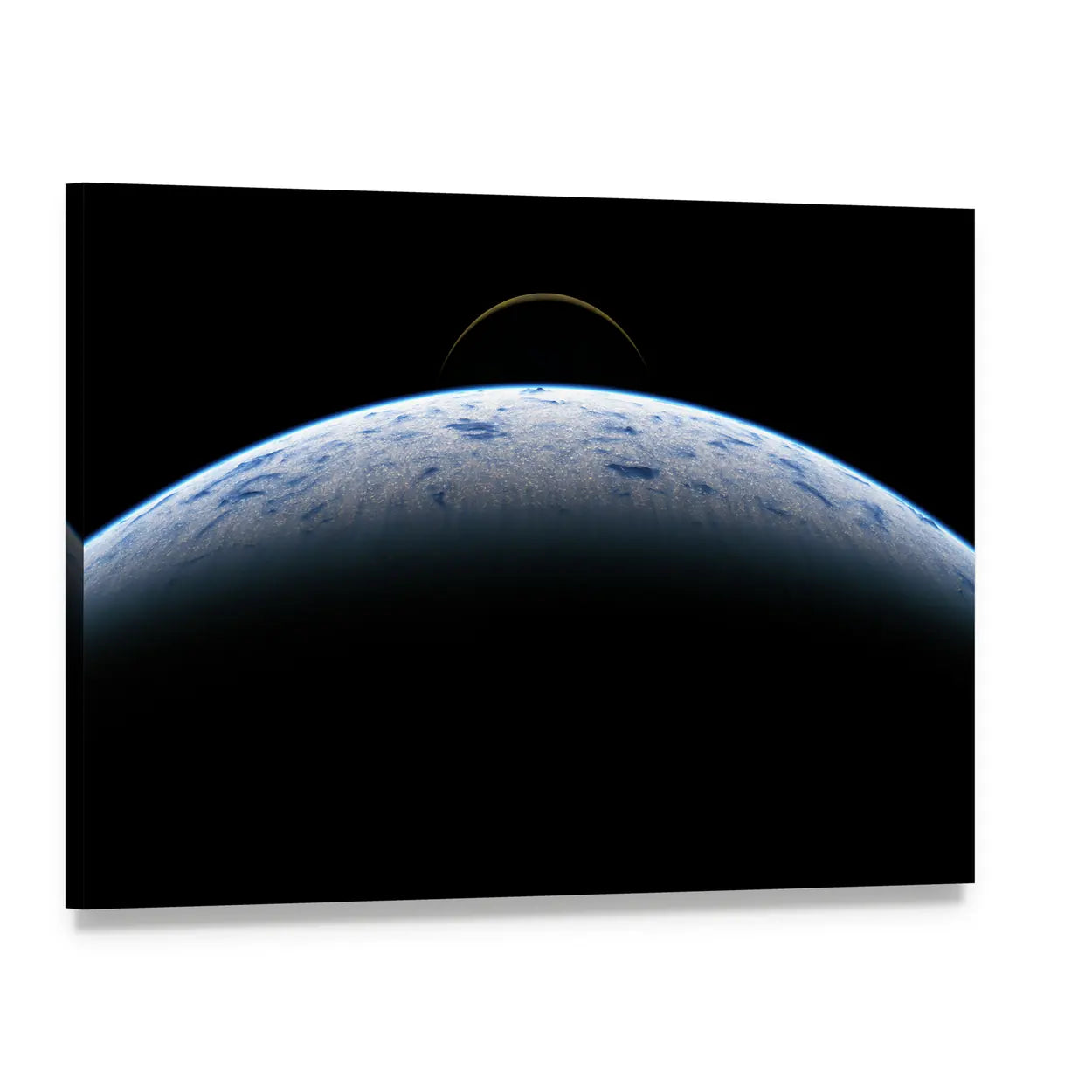 Earth and Moon from Space Canvas Wall Art, single panel gallery wrapped canvas, angled product view