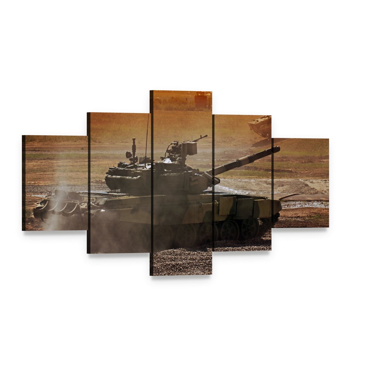 Battle Tanks at Sunset Canvas Wall Art, 5 panel 5 Star layout gallery wrapped canvas set, angled product view