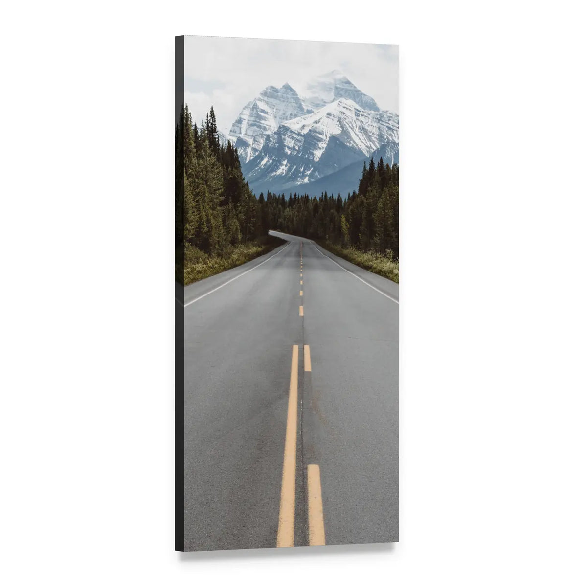 Highway Through Mountain Wilderness Vertical Canvas Wall Art, 1 panel 1 Vertical layout gallery wrapped canvas set, angled product view