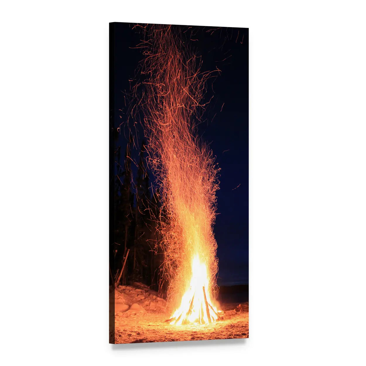 Teepee Bonfire on Winter Beach Vertical Canvas Wall Art, 1 panel 1 Vertical layout gallery wrapped canvas set, angled product view