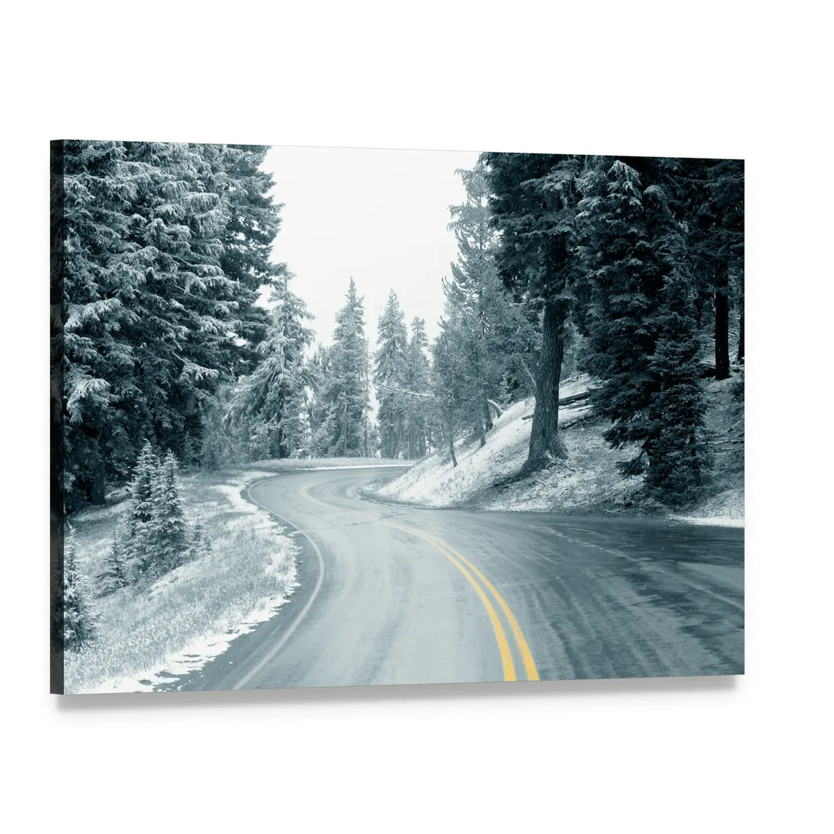 Snow On Mountain Highway In Oregon Canvas Wall Art, single panel gallery wrapped canvas, angled product view