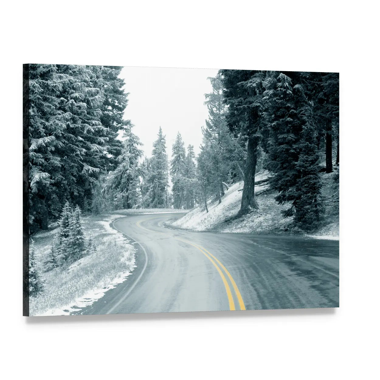 Snow On Mountain Highway In Oregon Canvas Wall Art, single panel gallery wrapped canvas, angled product view