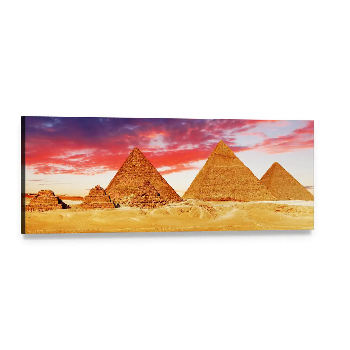 Egyptian Pyramids at Sunset Panoramic Canvas Wall Art, single panel gallery wrapped canvas, angled product view