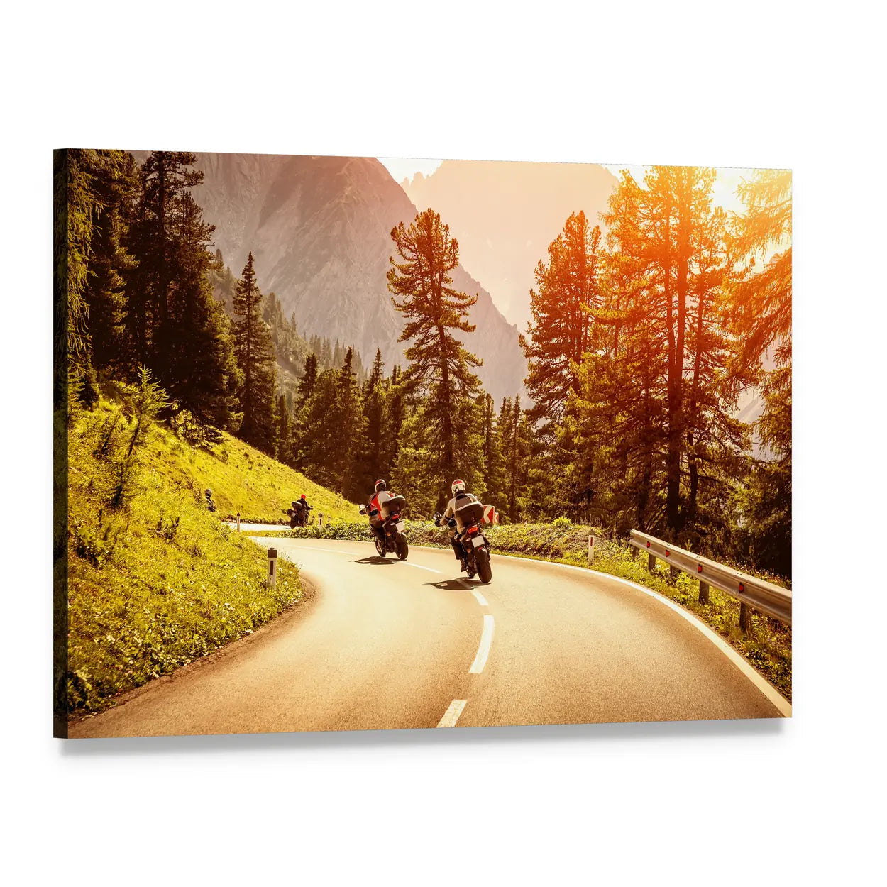 Group of Motorcyclists Canvas Wall Art, single panel gallery wrapped canvas, angled product view