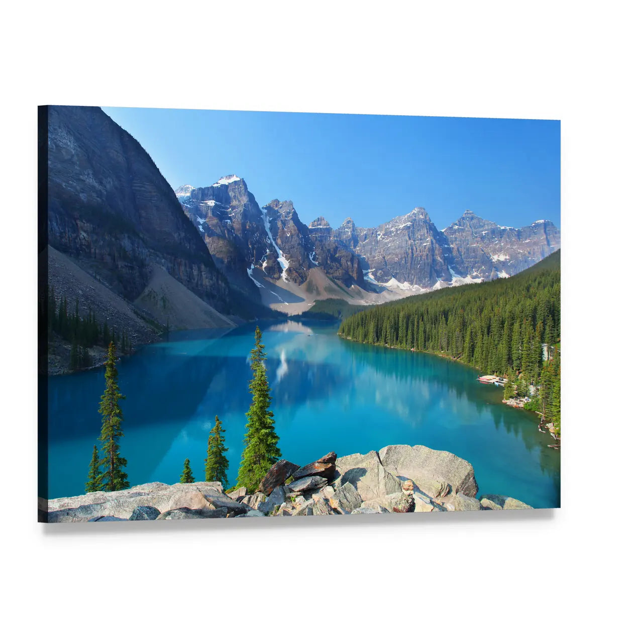 Moraine Lake in Canadian Rockies Canvas Wall Art, single panel gallery wrapped canvas, angled product view