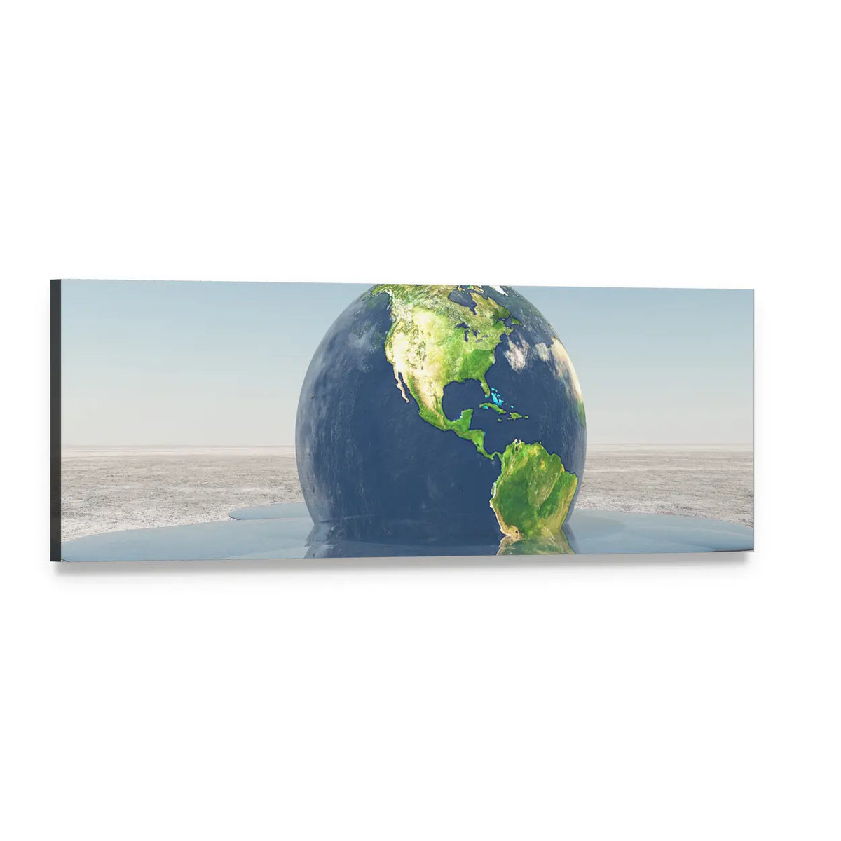 Earth Melting Into Water Panoramic Canvas Wall Art, single panel gallery wrapped canvas, angled product view