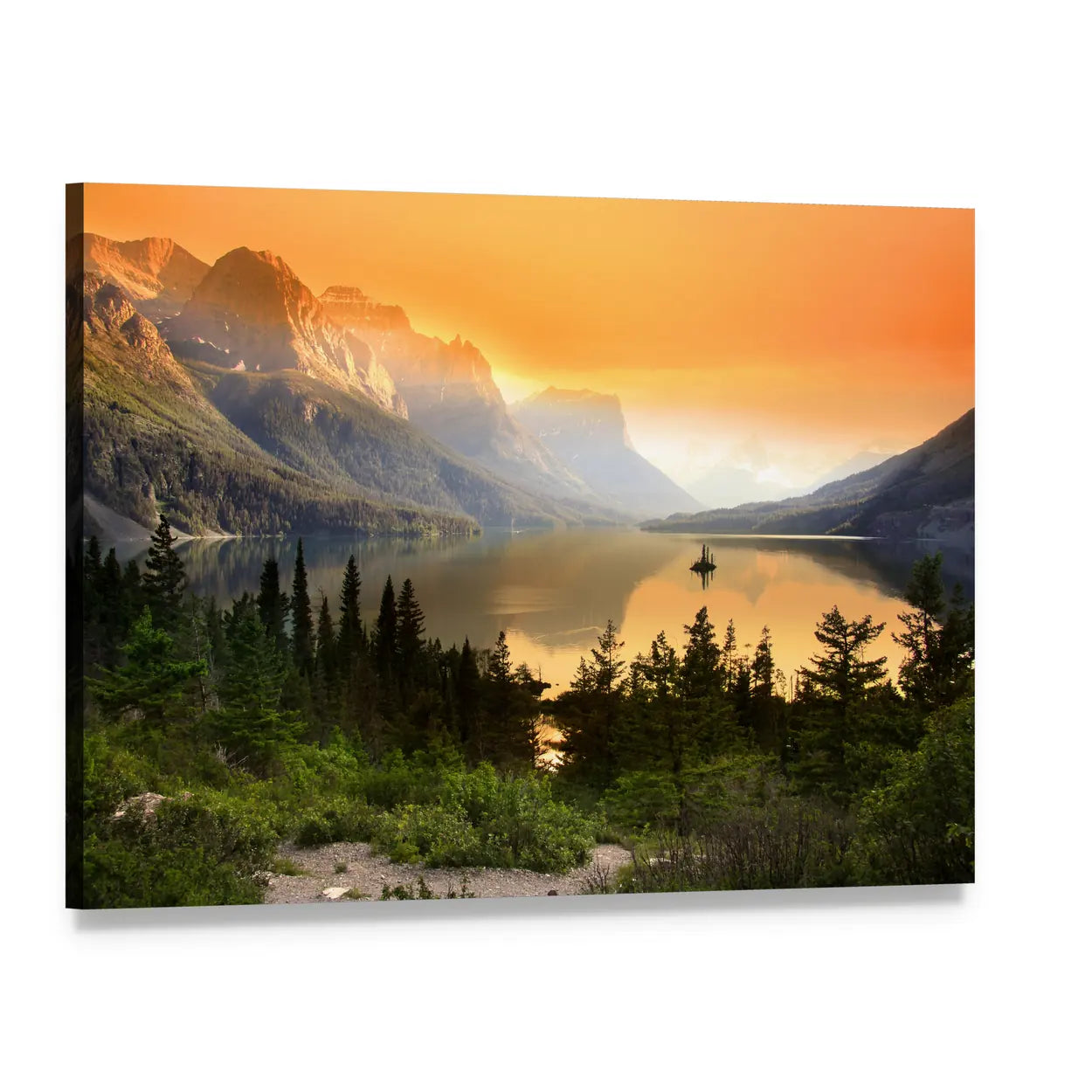 Wild Goose Island on Saint Mary Lake Canvas Wall Art, single panel gallery wrapped canvas, angled product view