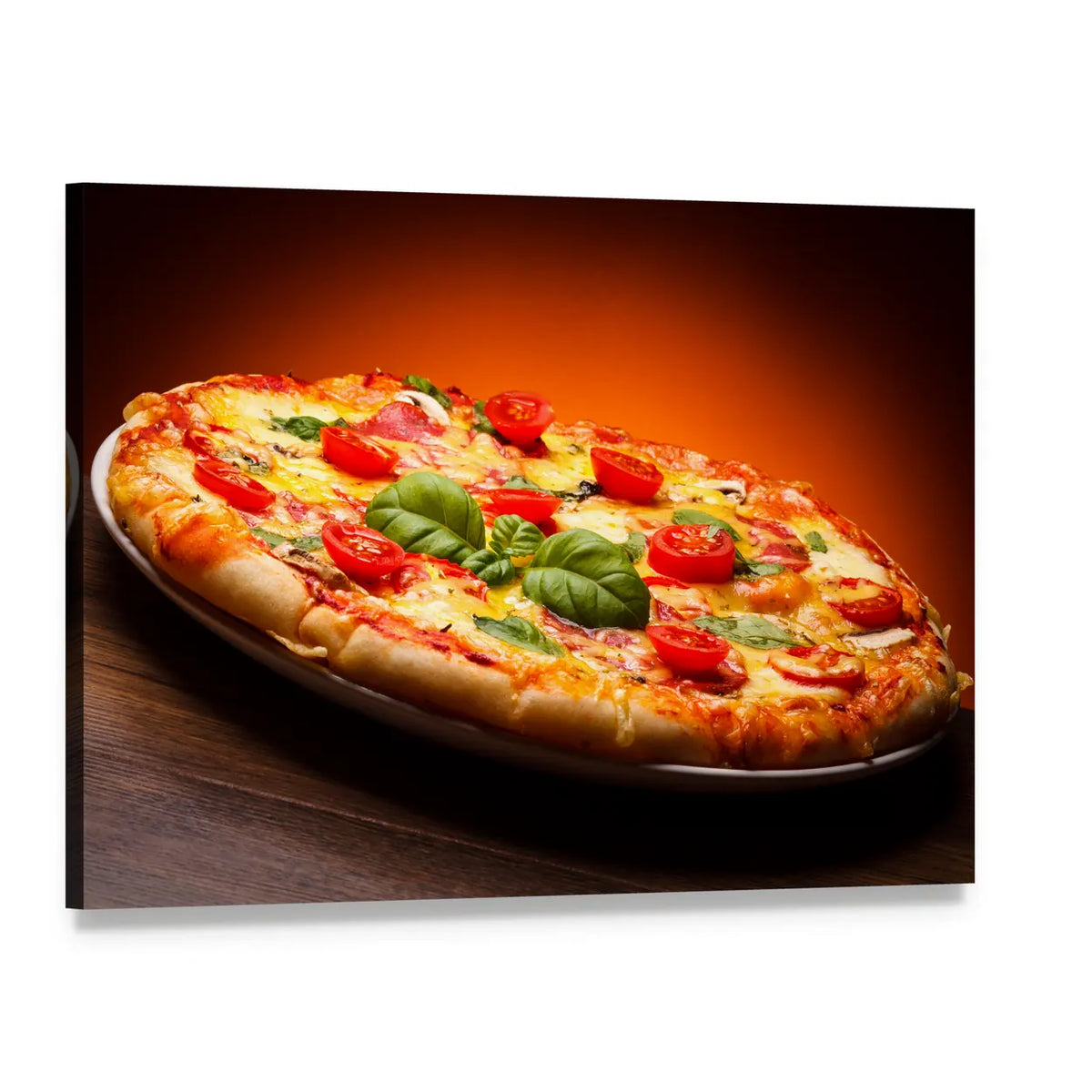 Hot and Spicy Pizza Canvas Wall Art, single panel gallery wrapped canvas, angled product view