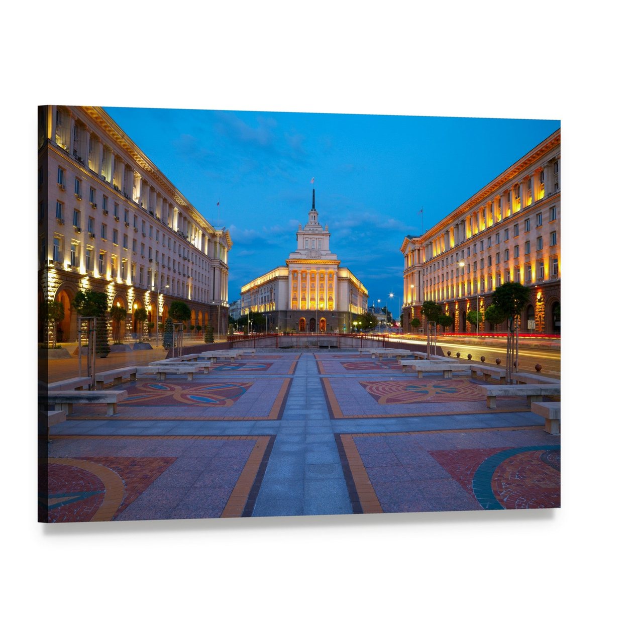 Sofia City Center at Twilight Canvas Wall Art, single panel gallery wrapped canvas, angled product view