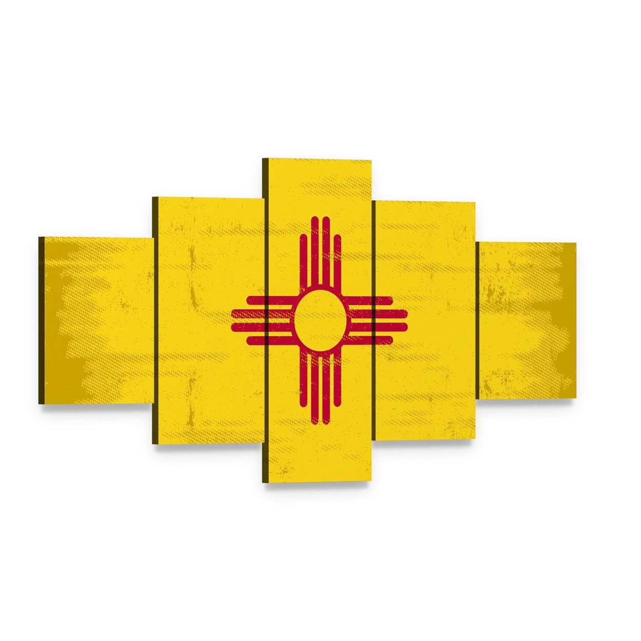 New Mexico State Flag Canvas Wall Art, 5 panel 5 Star layout gallery wrapped canvas set, angled product view