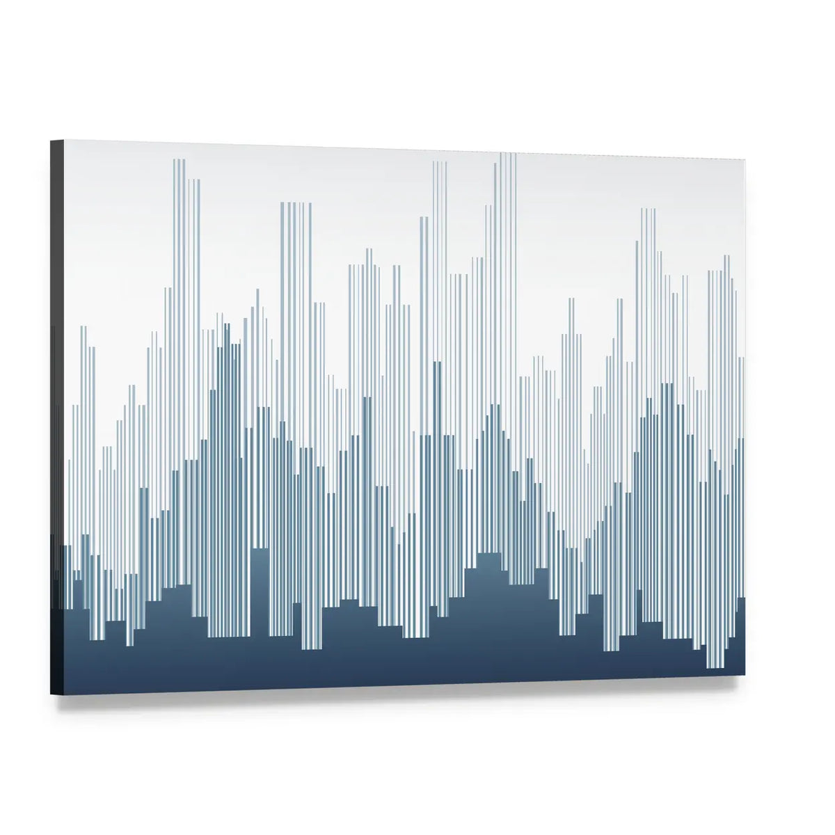 Minimalist City Skyline in Navy and White Canvas Wall Art, single panel gallery wrapped canvas, angled product view