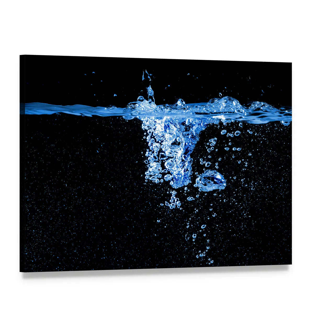 Dark Water Splash with Bubbles Canvas Wall Art, single panel gallery wrapped canvas, angled product view