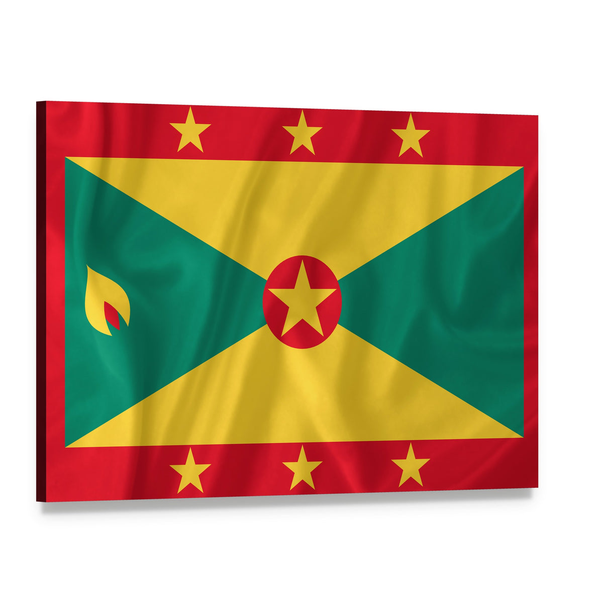 Waving Grenada Flag Canvas Wall Art, single panel gallery wrapped canvas, angled product view