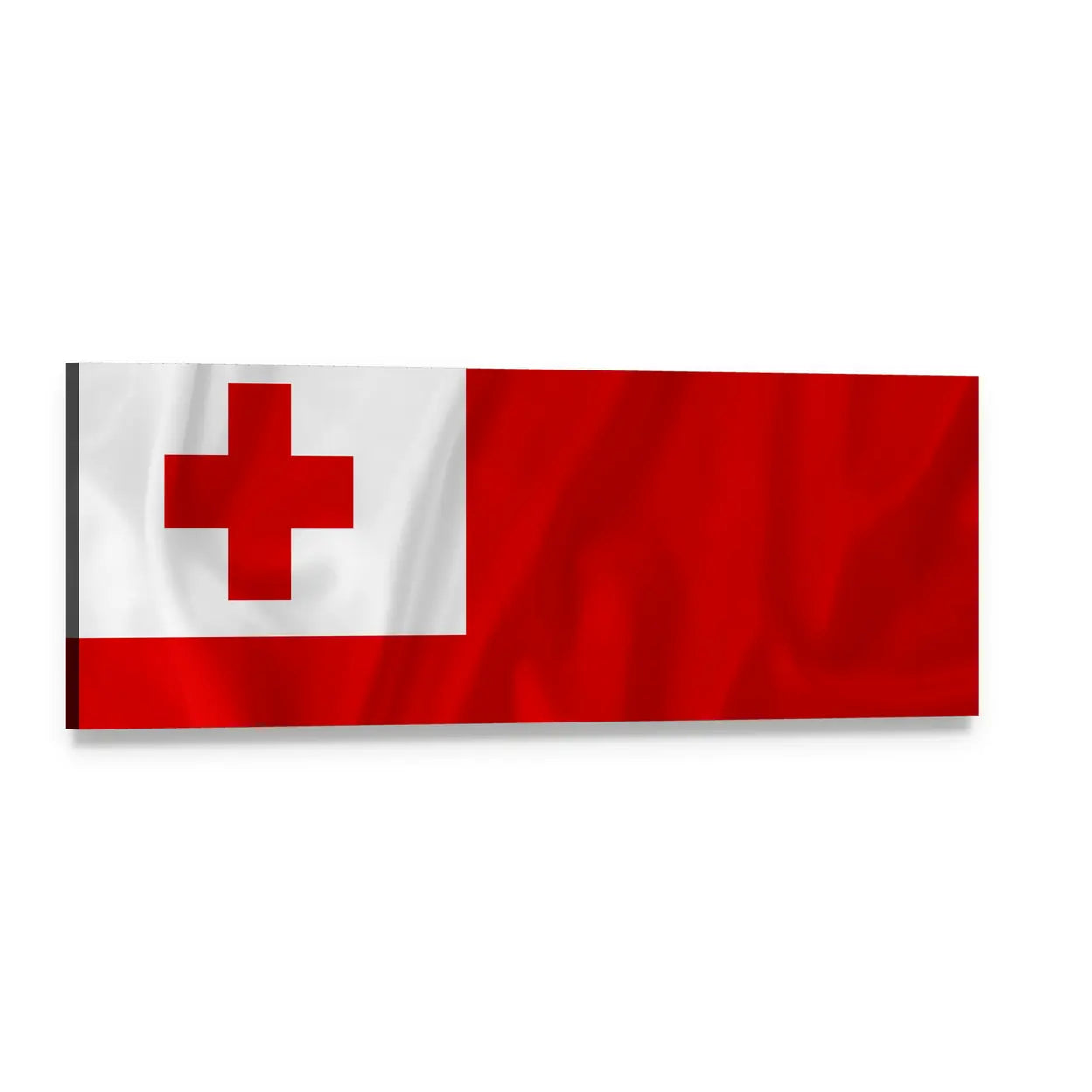 Tonga Flag with Waving Fabric Panoramic Canvas Wall Art, single panel gallery wrapped canvas, angled product view