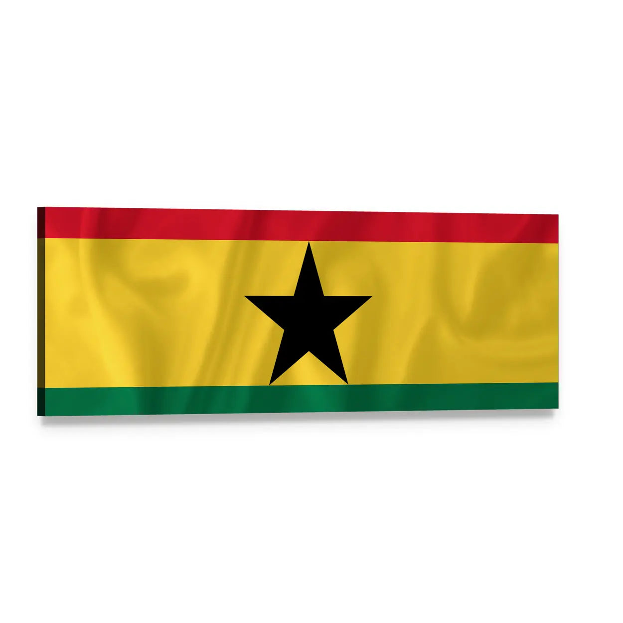 Ghana Flag with Centered Black Star Panoramic Canvas Wall Art, single panel gallery wrapped canvas, angled product view
