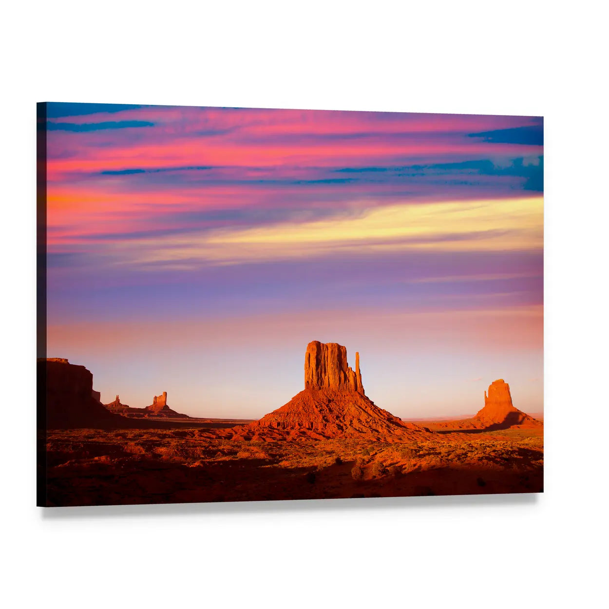 Monument Valley at Sunset Canvas Wall Art, single panel gallery wrapped canvas, angled product view