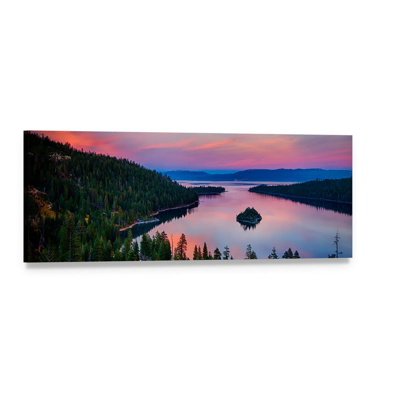 Sunset Over Lake Tahoe Panoramic Canvas Wall Art, single panel gallery wrapped canvas, angled product view