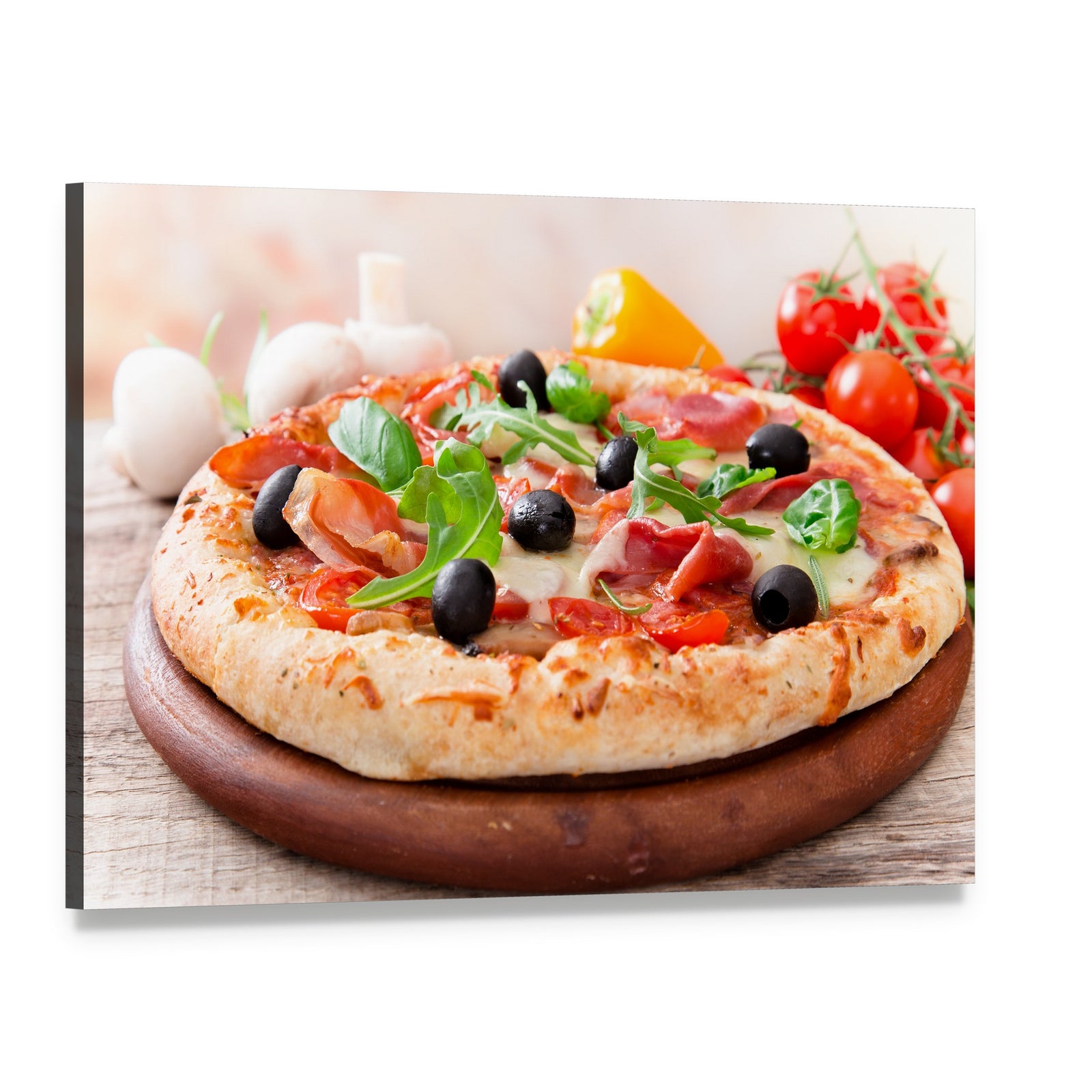 Italian Pizza with Prosciutto and Arugula Canvas Wall Art, single panel gallery wrapped canvas, angled product view