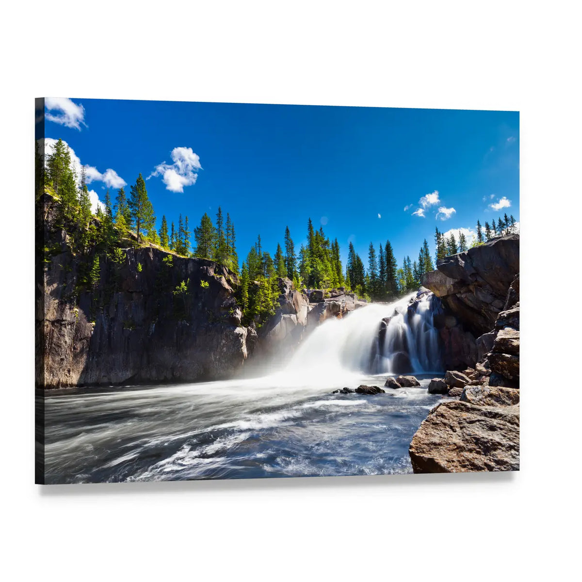 Scenic Waterfall Canvas Wall Art, single panel gallery wrapped canvas, angled product view