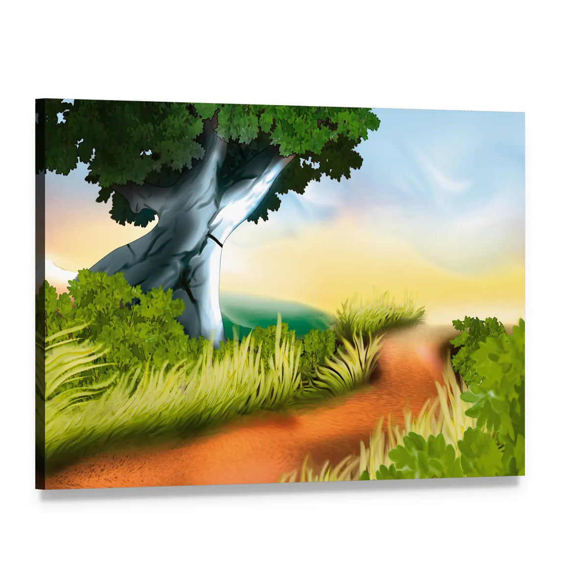 Winding Dirt Track Illustration Canvas Wall Art, single panel gallery wrapped canvas, angled product view