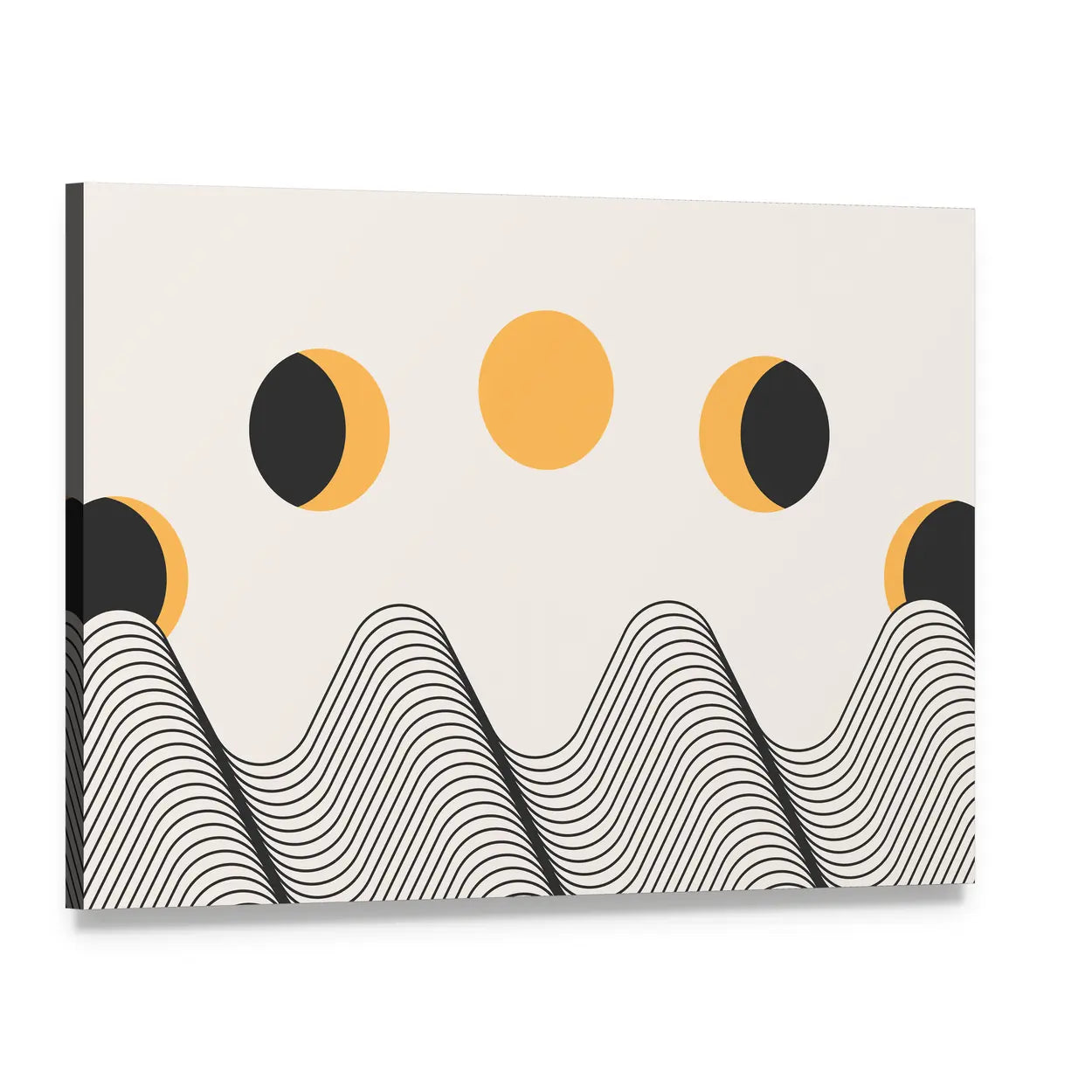Minimalist Moon Cycle Canvas Wall Art, single panel gallery wrapped canvas, angled product view