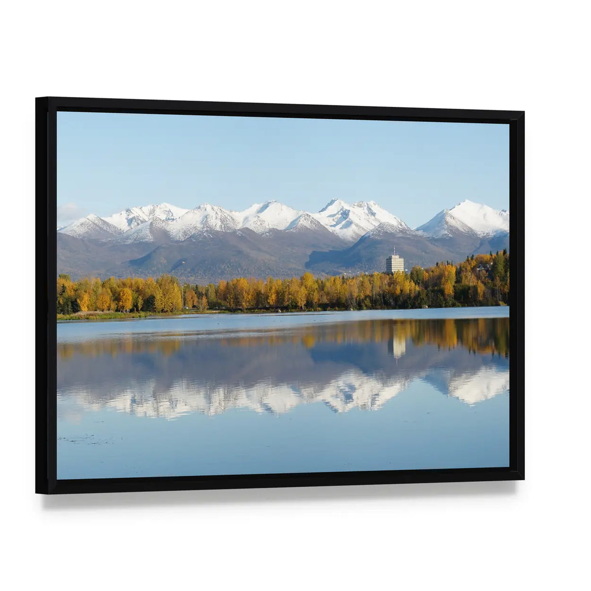 Anchorage Coastline in Alaska Canvas Wall Art, framed canvas in a black floater frame, angled product view