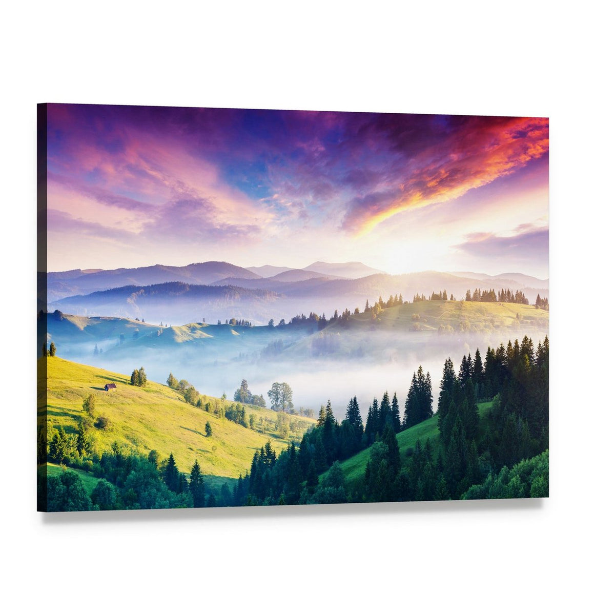 Majestic Mountain Landscape Canvas Wall Art, single panel gallery wrapped canvas, angled product view