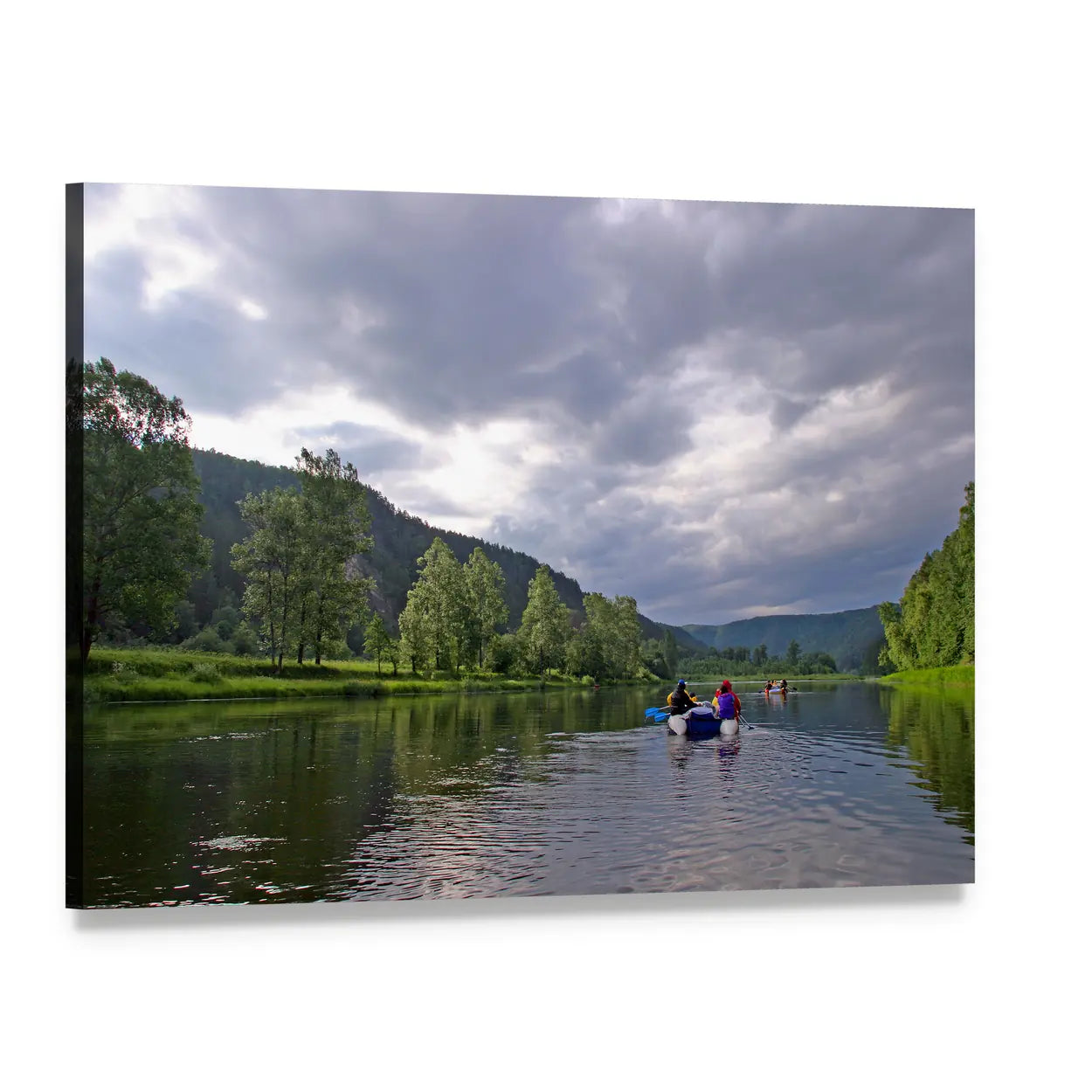 White River Rafting Scene Canvas Wall Art, single panel gallery wrapped canvas, angled product view