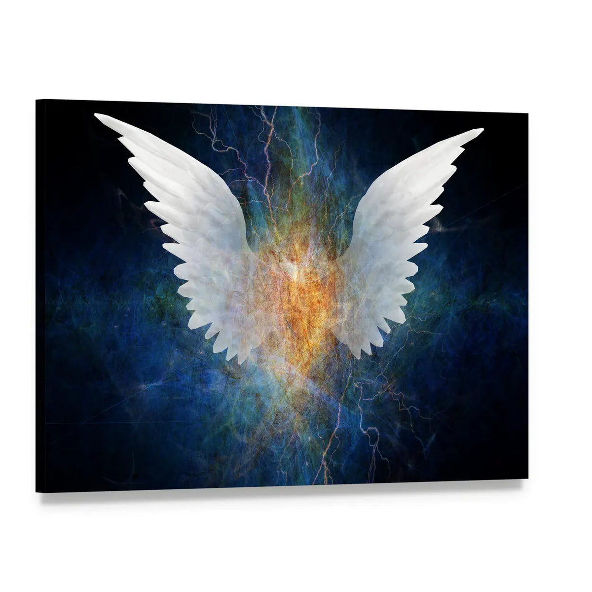 White Angel Wings with Fiery Core Canvas Wall Art, single panel gallery wrapped canvas, angled product view