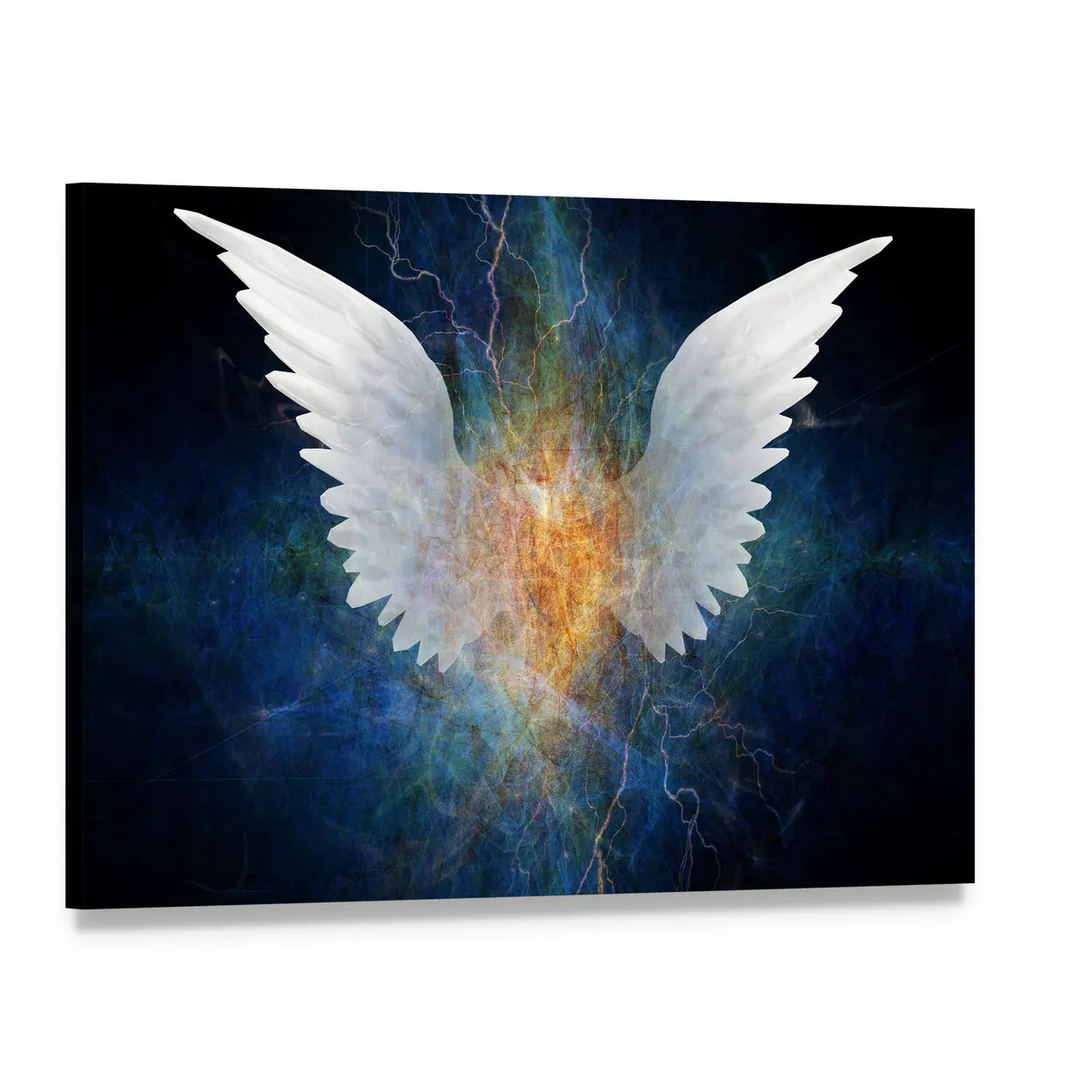 White Angel Wings with Fiery Core Canvas Wall Art, single panel gallery wrapped canvas, angled product view