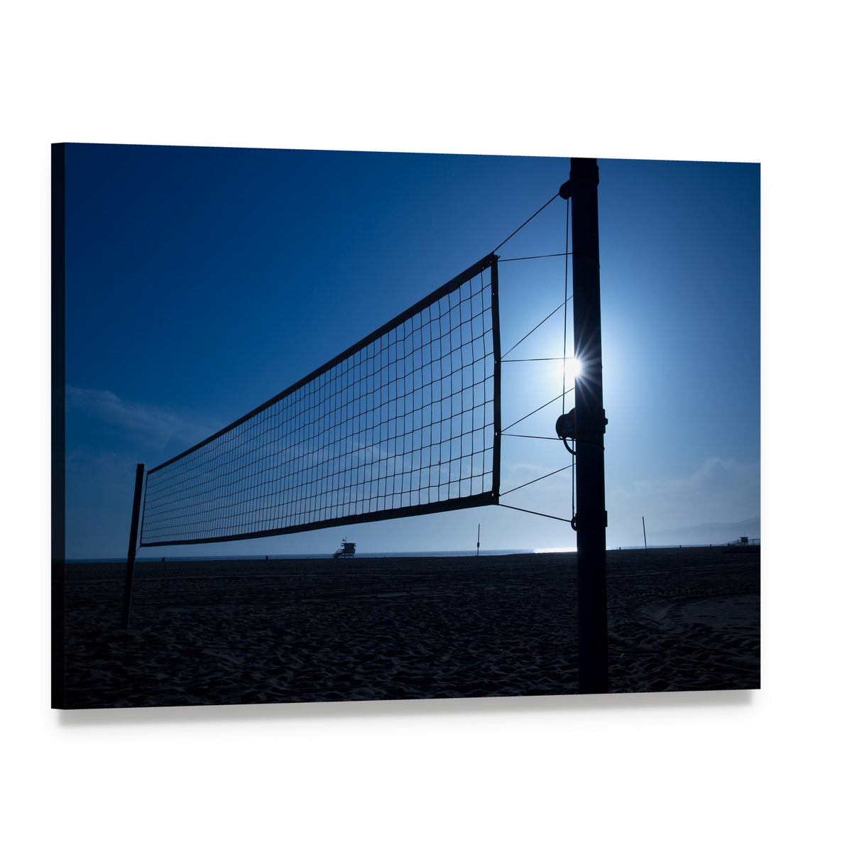 Volleyball Net on Beach Canvas Wall Art, single panel gallery wrapped canvas, angled product view