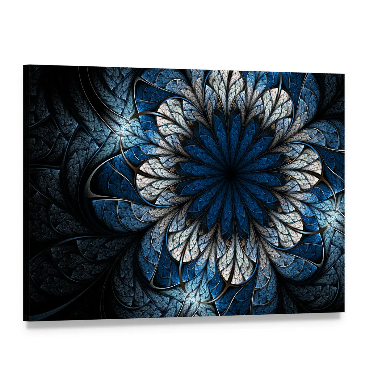 Fractal Flower Mandala Canvas Wall Art, single panel gallery wrapped canvas, angled product view