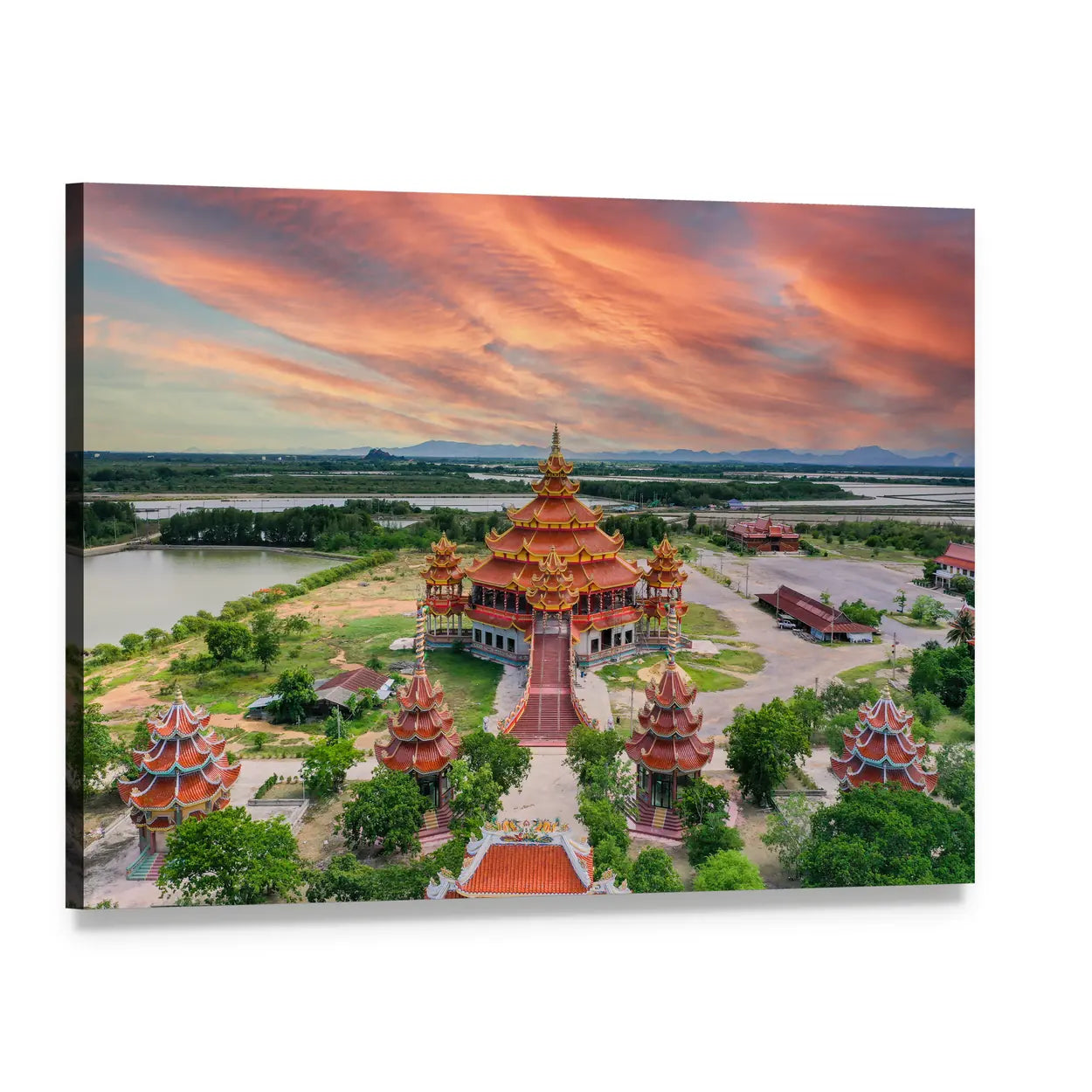 Wat Petch Suwan Chinese Temple In Thailand Canvas Wall Art, single panel gallery wrapped canvas, angled product view