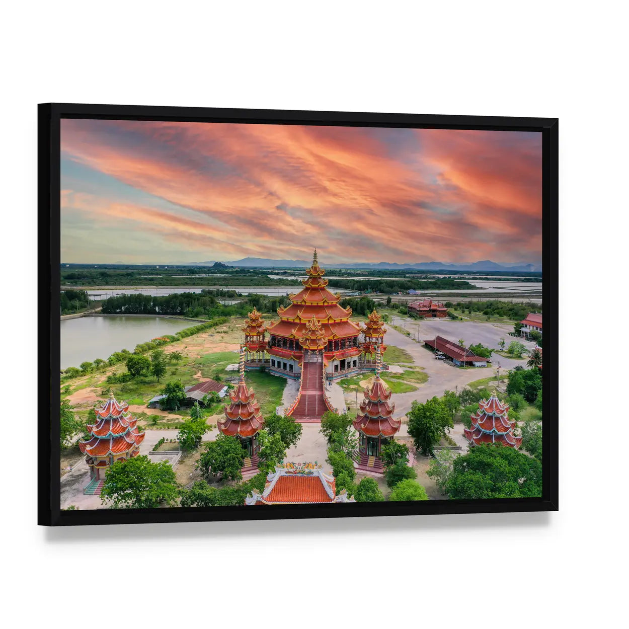 Wat Petch Suwan Chinese Temple In Thailand Canvas Wall Art, framed canvas in a black floater frame, angled product view