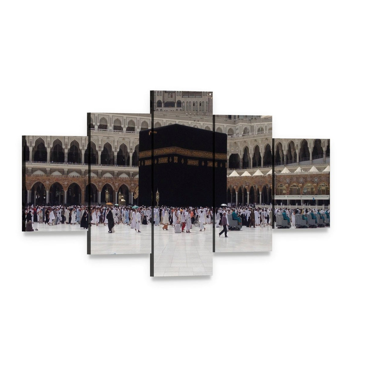 Kaaba at Masjid Al Haram in Mecca Canvas Wall Art, 5 panel 5 Star layout gallery wrapped canvas set, angled product view