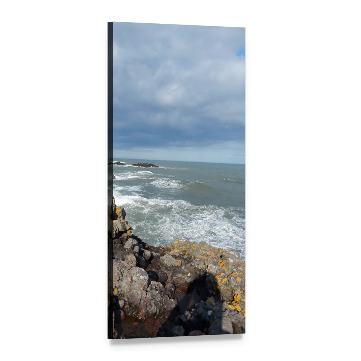Catterline Beach Rocky Shore Scotland Vertical Canvas Wall Art, 1 panel 1 Vertical layout gallery wrapped canvas set, angled product view