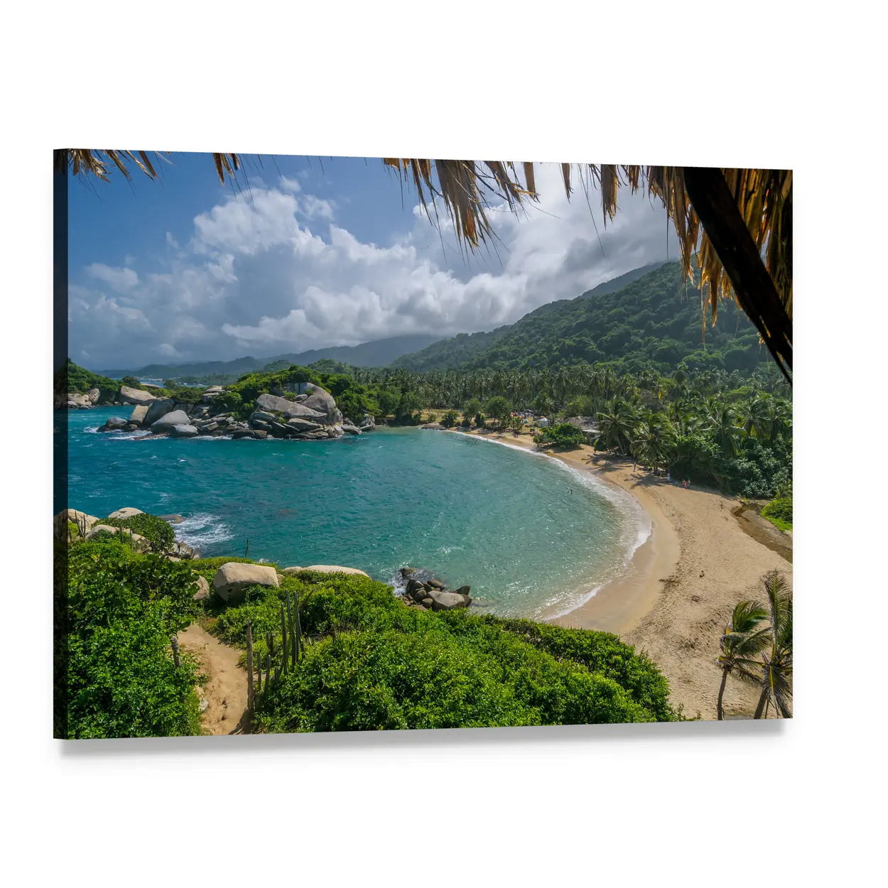 Colombian Turquoise Beach Cove Canvas Wall Art, single panel gallery wrapped canvas, angled product view