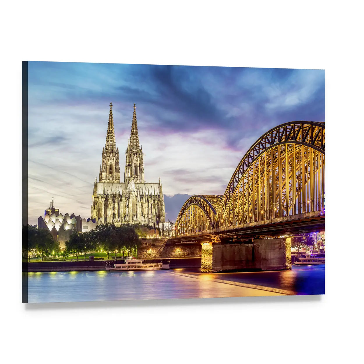 Cologne Cathedral and Hohenzollern Bridge Canvas Wall Art, single panel gallery wrapped canvas, angled product view