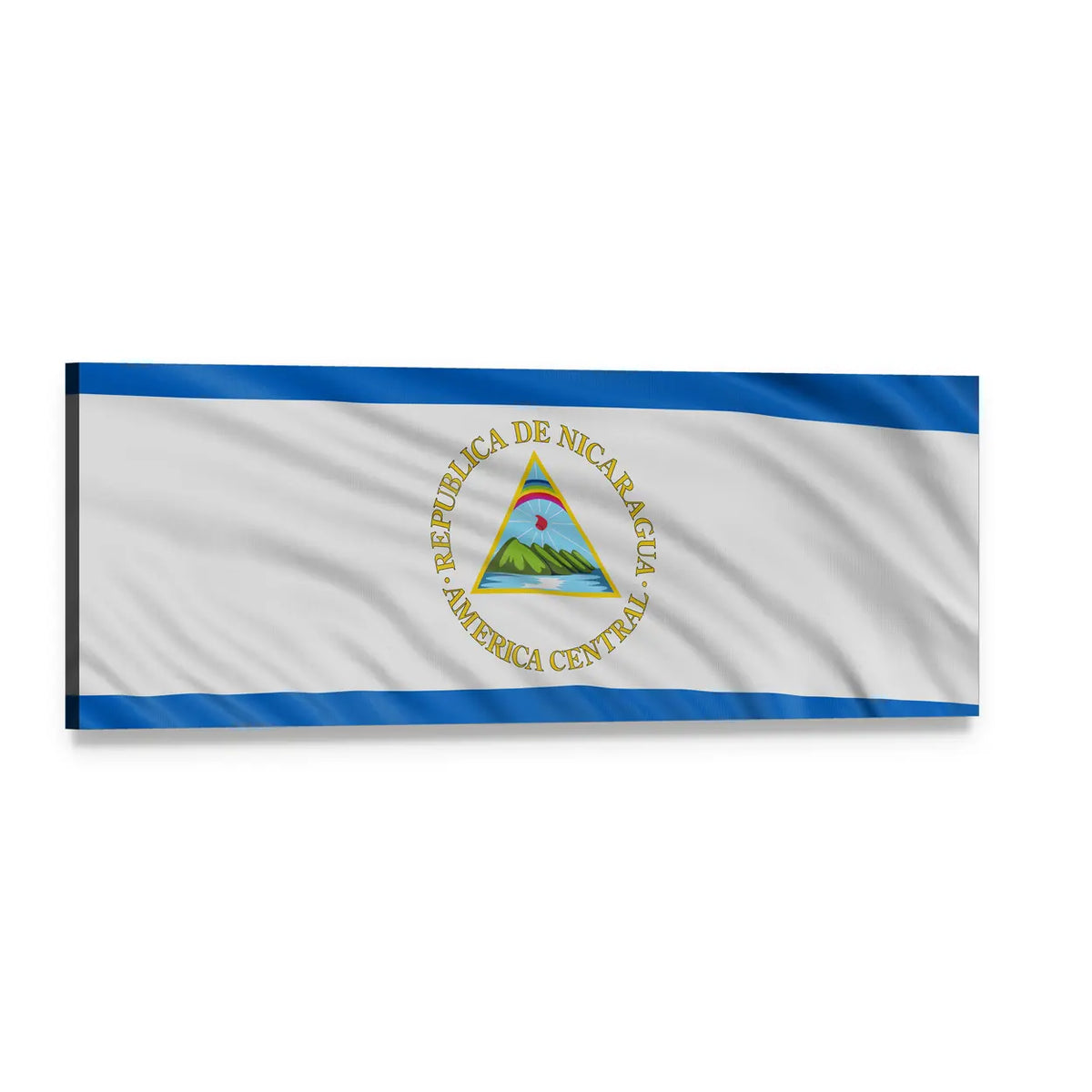 Waving Nicaraguan Flag Panoramic Canvas Wall Art, single panel gallery wrapped canvas, angled product view