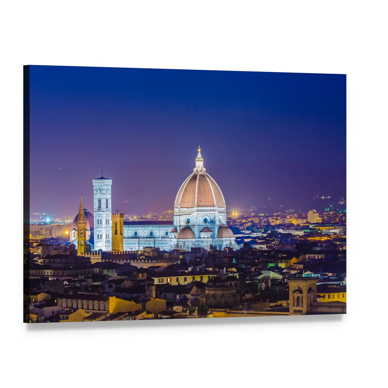 Florence Twilight with Duomo and Campanile Canvas Wall Art, single panel gallery wrapped canvas, angled product view