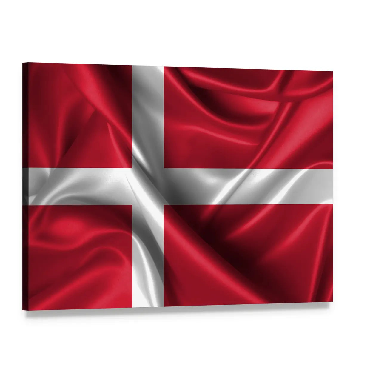 Waving Danish Flag with Satin Texture Canvas Wall Art, single panel gallery wrapped canvas, angled product view