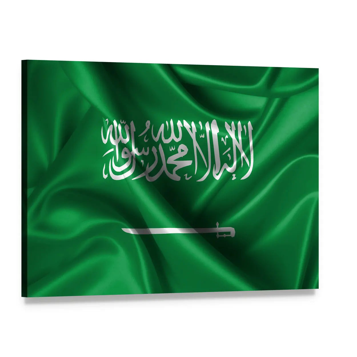 Waving Saudi Arabia Flag Canvas Wall Art, single panel gallery wrapped canvas, angled product view