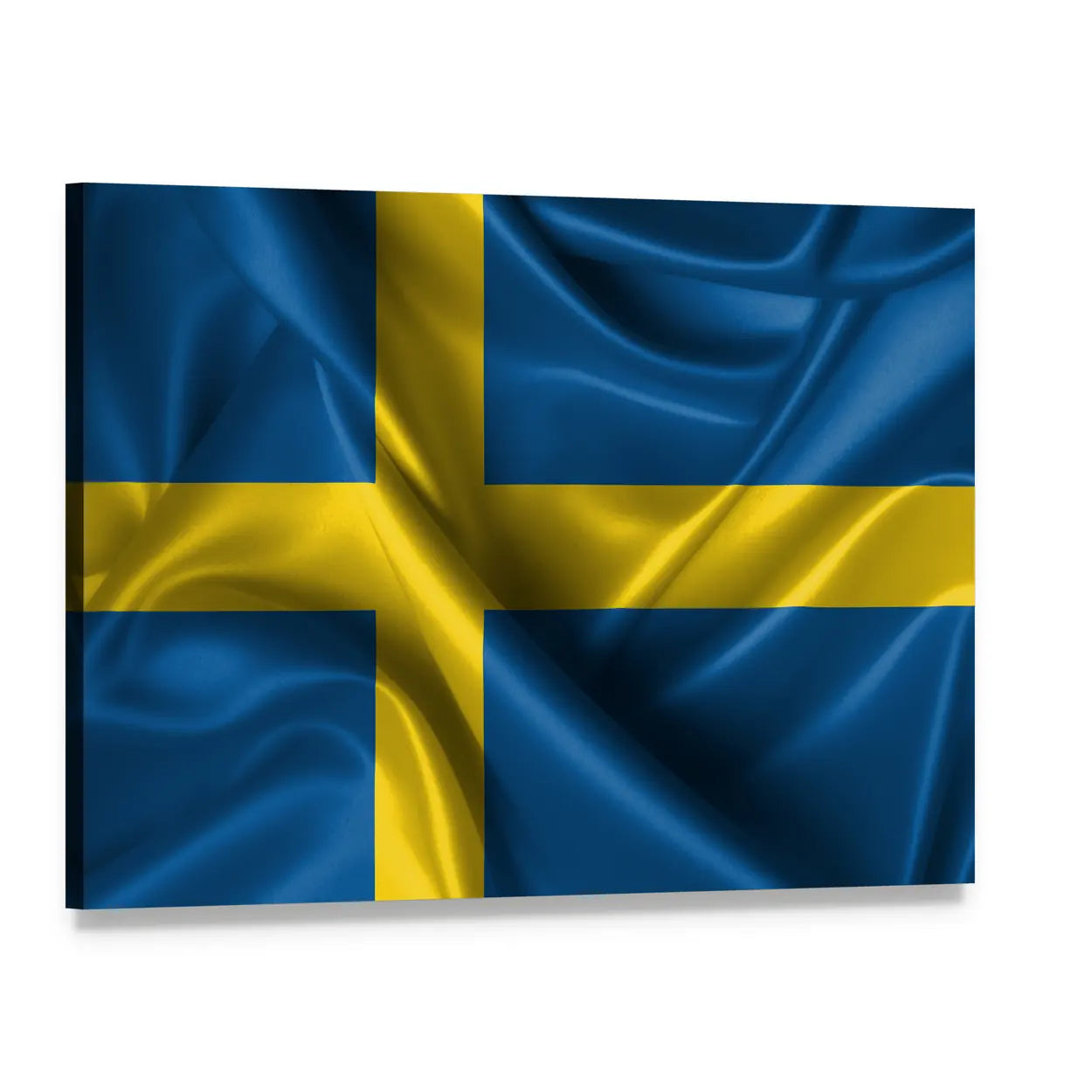 Rippled Swedish Flag Canvas Wall Art, single panel gallery wrapped canvas, angled product view