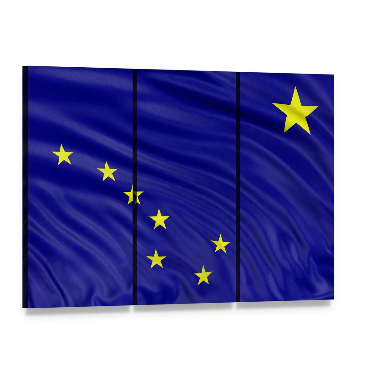 Waving Alaska Flag with Big Dipper Canvas Wall Art, 3 panel 3 Horizontal layout gallery wrapped canvas set, angled product view