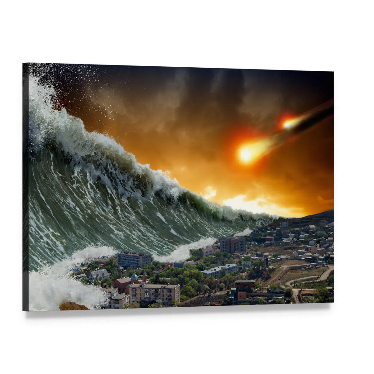 Giant Tsunami Waves Canvas Wall Art, single panel gallery wrapped canvas, angled product view